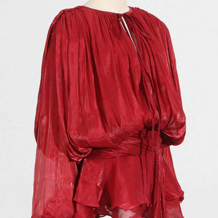 Hollow Pleated Ribbon Dress - Très Elite