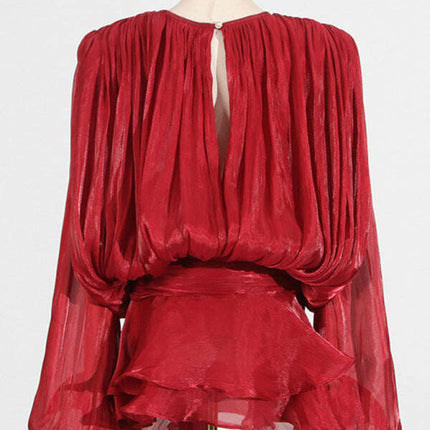Hollow Pleated Ribbon Dress - Très Elite