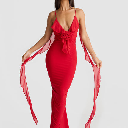 Hot girl's new sexy dress V-neck backless slim shoulder fishtail evening dress - Très Elite
