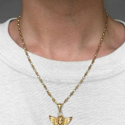 INS retro style angel Cupid + green zircon pendant necklace