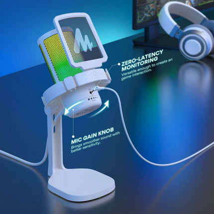Illuminate Your Sound: Gamerwave RGB USB Condenser Microphone with Premium Noise-Cancellation and Customizable Lighting Effects - Très Elite