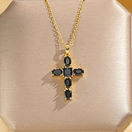Inlaid zircon cross pendant necklace elegant clavicle chain