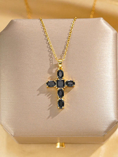 Inlaid zircon cross pendant necklace elegant clavicle chain
