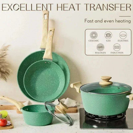 Innerwell Sustainable Nonstick Kitchen Cookware Collection - Essential Set with Frying Pans, Stock Pot & Milk Pot - Très Elite