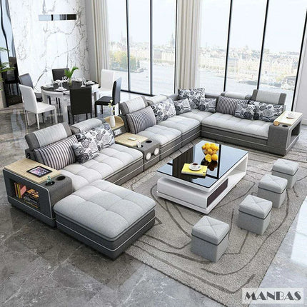 Innovative Bluetooth U-Shaped Convertible Sofa Bed with Integrated Sound System - Customize Your Ideal Hue! - Très Elite