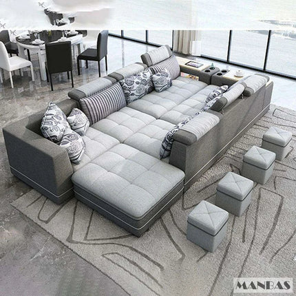 Innovative Bluetooth U-Shaped Convertible Sofa Bed with Integrated Sound System - Customize Your Ideal Hue! - Très Elite