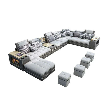 Innovative Bluetooth U-Shaped Convertible Sofa Bed with Integrated Sound System - Customize Your Ideal Hue! - Très Elite