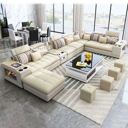 Innovative Bluetooth U-Shaped Convertible Sofa Bed with Integrated Sound System - Customize Your Ideal Hue! - Très Elite