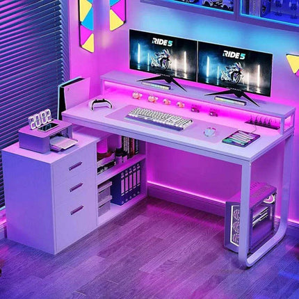 Innovative L-Shaped Office Desk with Smart LED Lighting, Ample Storage, and Built-in Charging Station - Très Elite