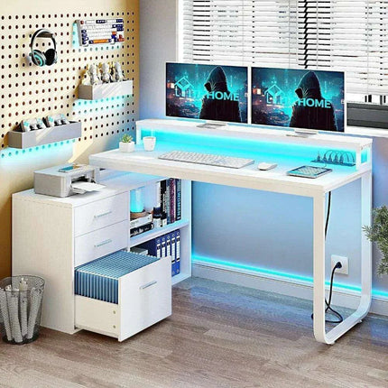 Innovative L-Shaped Office Desk with Smart LED Lighting, Ample Storage, and Built-in Charging Station - Très Elite