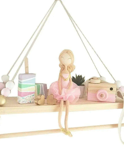 Elegant Scandinavian Dual Level Pine Wood Beads Storage Shelf