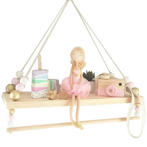 Elegant Scandinavian Dual Level Pine Wood Beads Storage Shelf