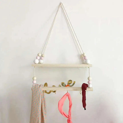 Elegant Scandinavian Dual Level Pine Wood Beads Storage Shelf