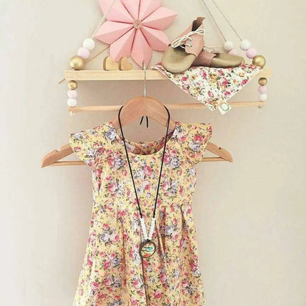 Elegant Scandinavian Dual Level Pine Wood Beads Storage Shelf