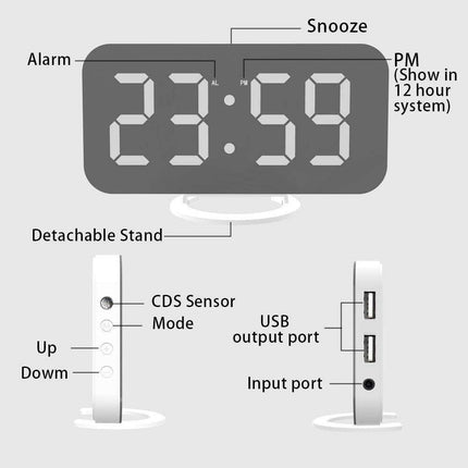 Intelligent LED Alarm Clock with Dual USB Charging and Adaptive Brightness Sensor - Très Elite