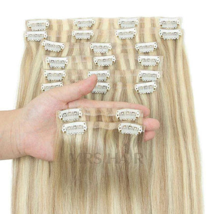 Invisible Seamless Clip-In Human Hair Extensions - 8 Piece Set, 100G/120G, 12-22 Inch Lengths - Très Elite