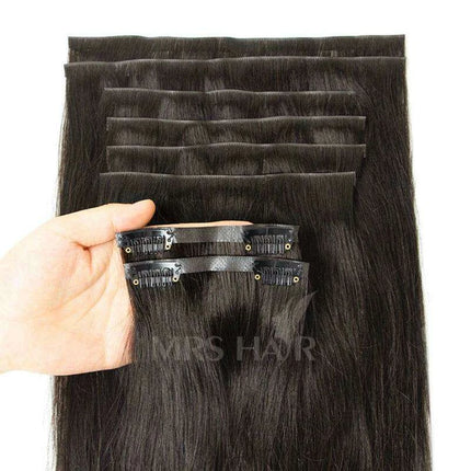 Invisible Seamless Clip-In Human Hair Extensions - 8 Piece Set, 100G/120G, 12-22 Inch Lengths - Très Elite