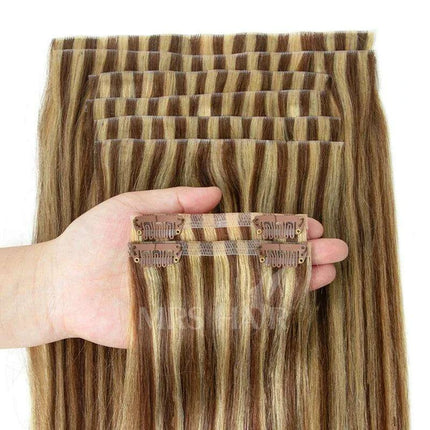 Invisible Seamless Clip-In Human Hair Extensions - 8 Piece Set, 100G/120G, 12-22 Inch Lengths - Très Elite