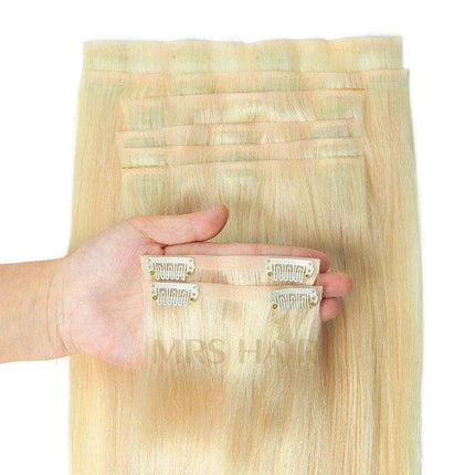 Invisible Seamless Clip-In Human Hair Extensions - 8 Piece Set, 100G/120G, 12-22 Inch Lengths - Très Elite