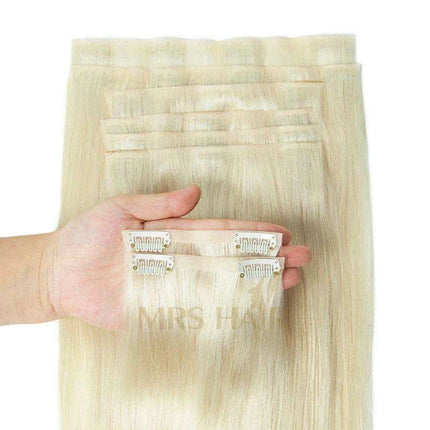 Invisible Seamless Clip-In Human Hair Extensions - 8 Piece Set, 100G/120G, 12-22 Inch Lengths - Très Elite