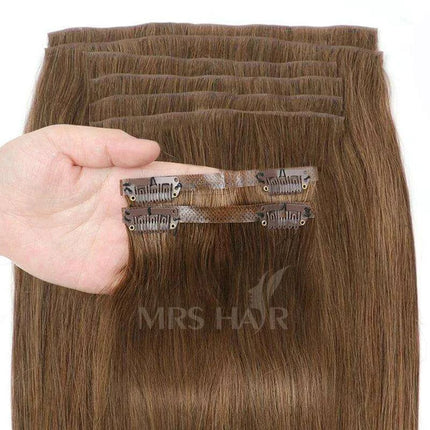 Invisible Seamless Clip-In Human Hair Extensions - 8 Piece Set, 100G/120G, 12-22 Inch Lengths - Très Elite