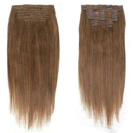 Invisible Seamless Clip-In Human Hair Extensions - 8 Piece Set, 100G/120G, 12-22 Inch Lengths - Très Elite