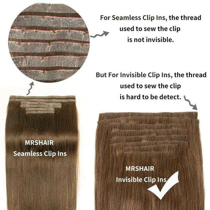 Invisible Seamless Clip-In Human Hair Extensions - 8 Piece Set, 100G/120G, 12-22 Inch Lengths - Très Elite
