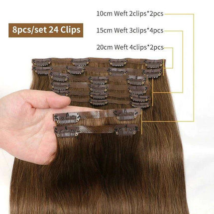 Invisible Seamless Clip-In Human Hair Extensions - 8 Piece Set, 100G/120G, 12-22 Inch Lengths - Très Elite