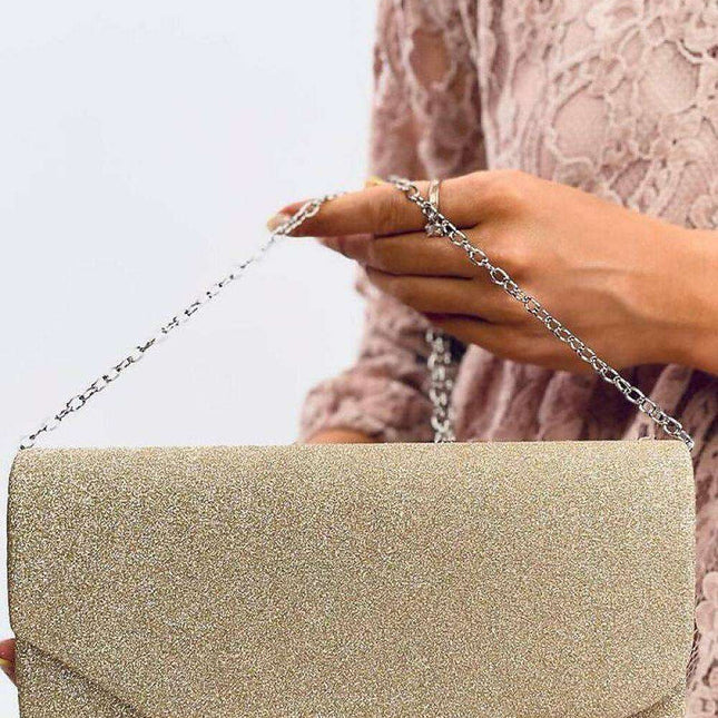 Iridescent Glamour Fabric Clutch with Removable Chain