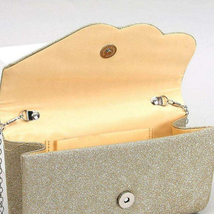 Iridescent Glamour Fabric Clutch with Removable Chain - Très Elite