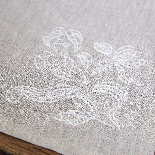 Iris Blossom Embroidered Linen Napkin Collection - Luxurious European Flax Tableware