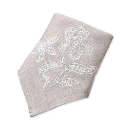 Iris Blossom Embroidered Linen Napkin Collection - Luxurious European Flax Tableware - Très Elite