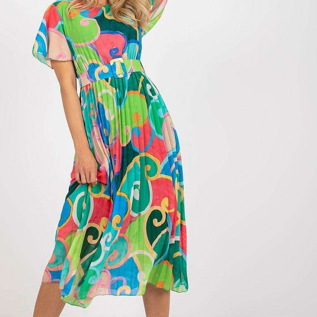 Italian Summer Dress With Flared Skirt And Adjustable Belt