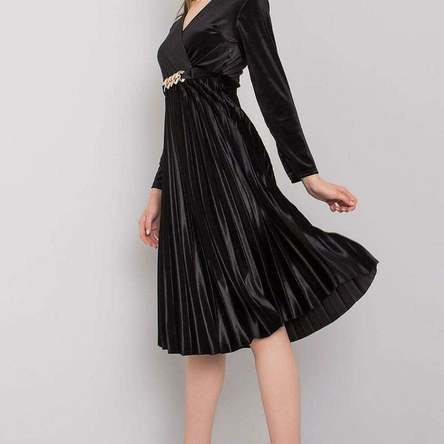 Italy Moda Elegant Black Velour Flared Evening Gown