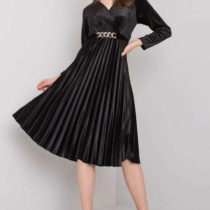 Italy Moda Elegant Black Velour Flared Evening Gown - Très Elite