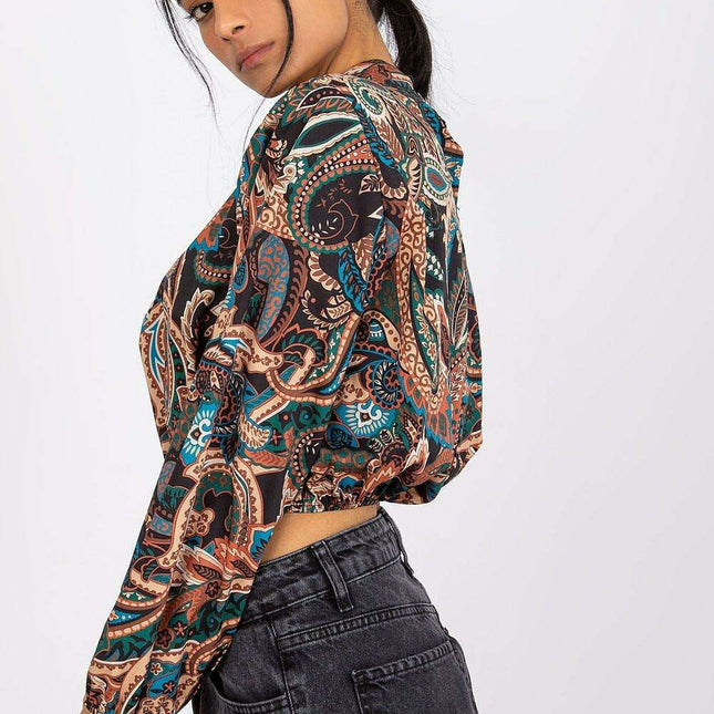 Italy Moda Elegant Stand Up Collar Blouse For Women