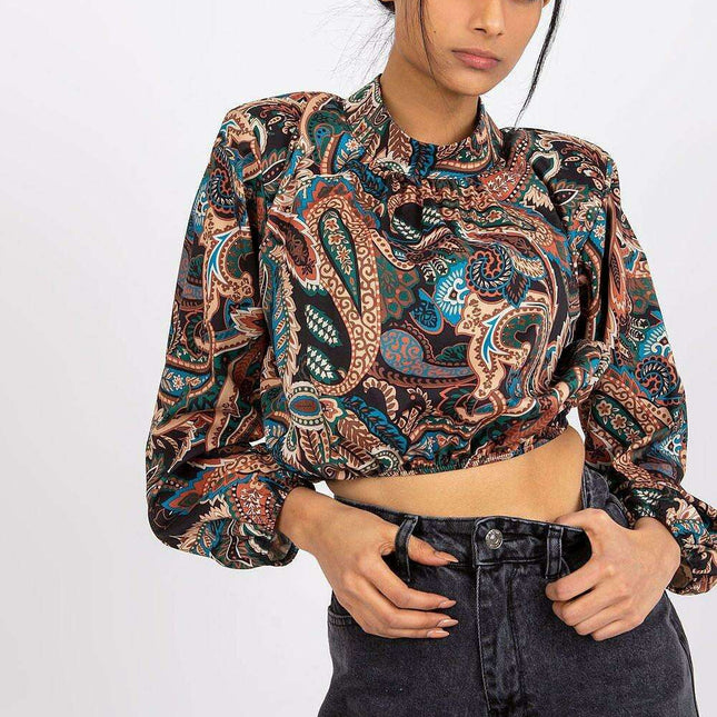 Italy Moda Elegant Stand Up Collar Blouse For Women