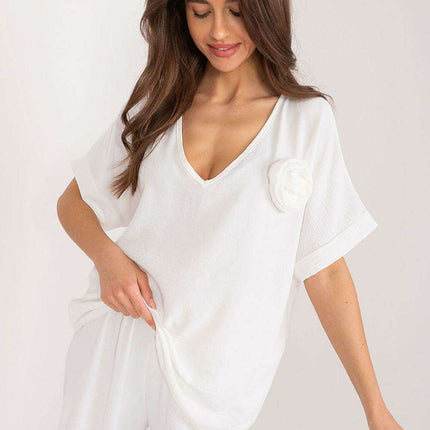 Italy Moda Relaxed Fit V Neck Blouse For Women European - Très Elite