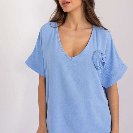 Italy Moda Relaxed Fit V Neck Blouse For Women European