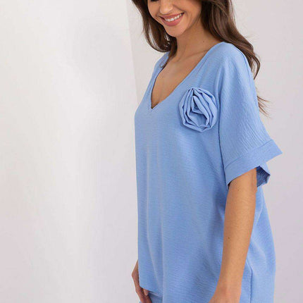 Italy Moda Relaxed Fit V Neck Blouse For Women European - Très Elite
