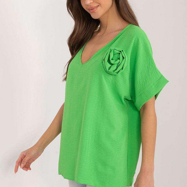 Italy Moda Relaxed Fit V Neck Blouse For Women European