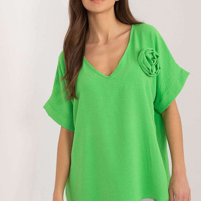 Italy Moda Relaxed Fit V Neck Blouse For Women European