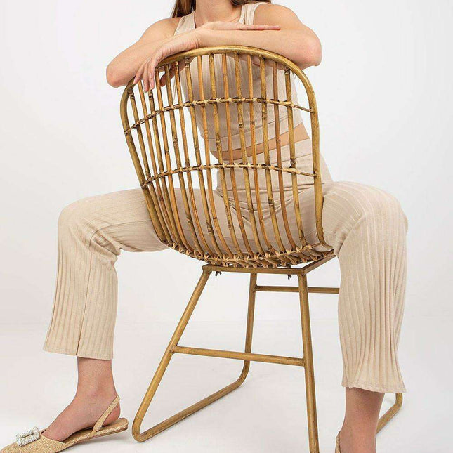 Italy Moda Ribbed Cotton Top and Trousers Set for Women