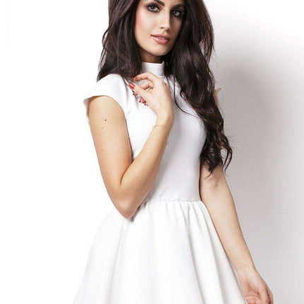 Ivory Flared Dress With Teardrop Back And Structured Collar - Très Elite