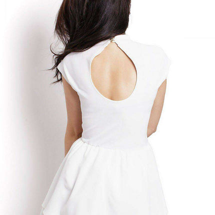 Ivory Flared Dress With Teardrop Back And Structured Collar - Très Elite