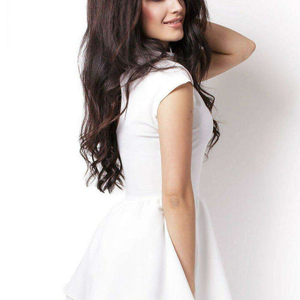 Ivory Flared Dress With Teardrop Back And Structured Collar - Très Elite