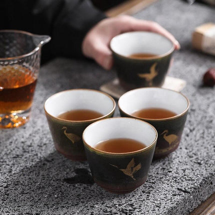Japanese Artisan Stoneware Tea Cup Set - Handcrafted Masterpieces for Tranquil Tea Moments - Très Elite