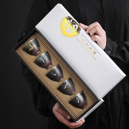Japanese Artisan Stoneware Tea Cup Set - Handcrafted Masterpieces for Tranquil Tea Moments - Très Elite