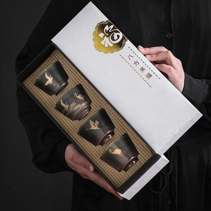 Japanese Artisan Stoneware Tea Cup Set - Handcrafted Masterpieces for Tranquil Tea Moments - Très Elite