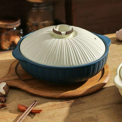 Japanese Ceramic Double Handle Stew Pot for Authentic Gas Stove Cooking - Très Elite